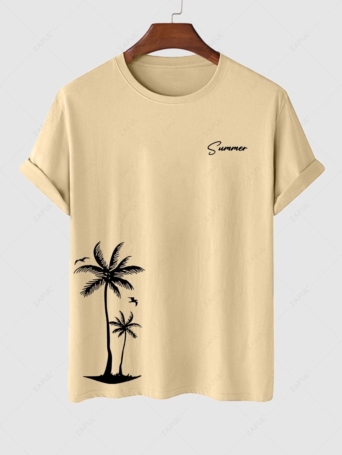 Men's Letter Palm Tree Birds Graphic Printed Short Sleeves T-shirt Kosyway