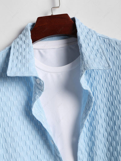 Men's Checkerboard Textured Short Sleeves Button Up Shirt