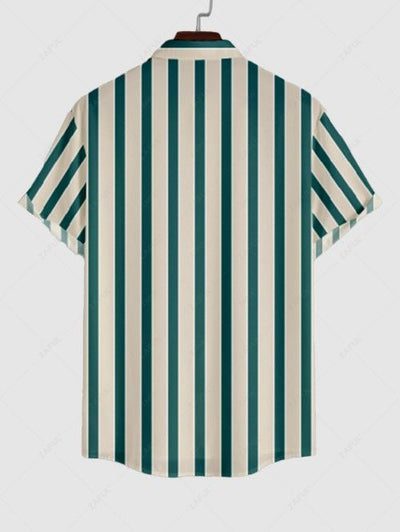 Men's Vertical Stripes Vacation Casual Short Sleeves Shirt Kosyway