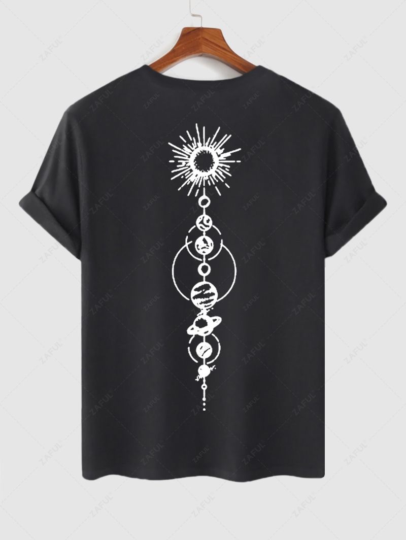 Men's Sun Planet Graphic Printed Short Sleeves T-shirt Kosyway