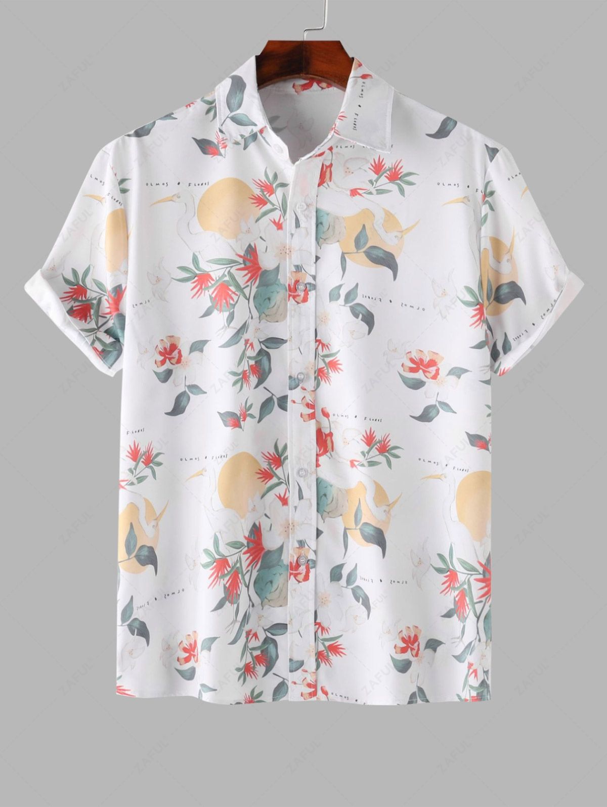 Men's Floral Leaves Animal Print Button Up Short Sleeves Vacation Casual Shirt