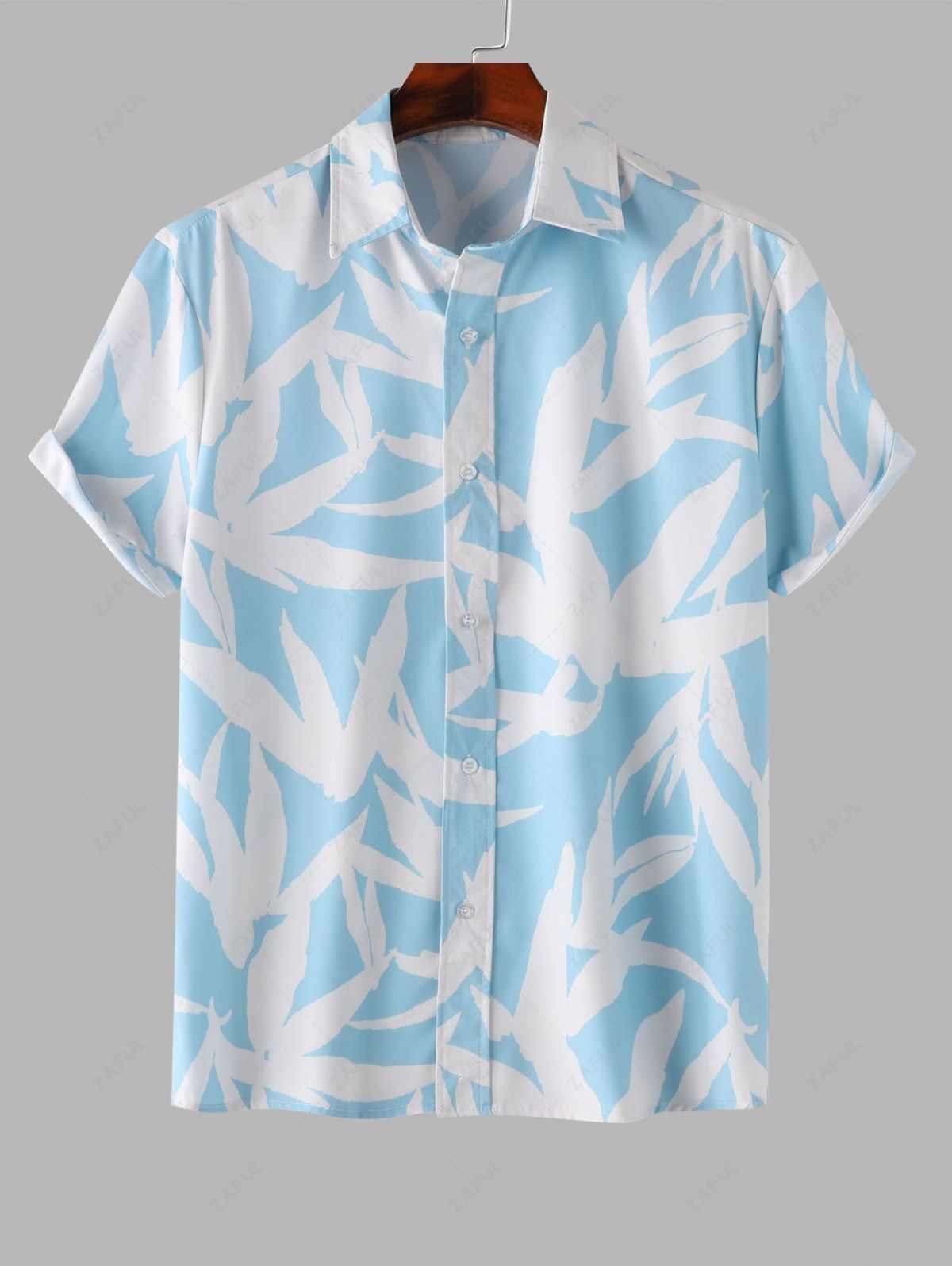 Men's Plant Leaves Print Button Up Short Sleeves Vacation Casual Shirt