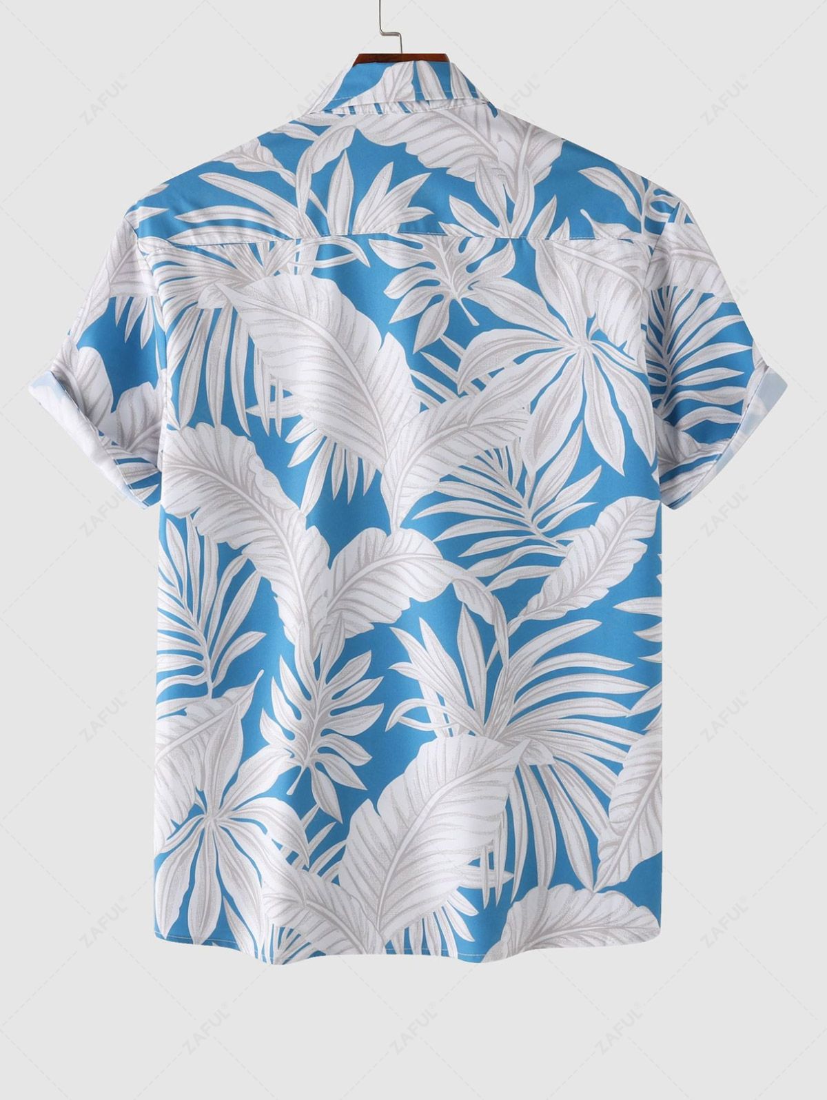 Men's Leaves Print Button Up Short Sleeves Vacation Casual Shirt Kosyway