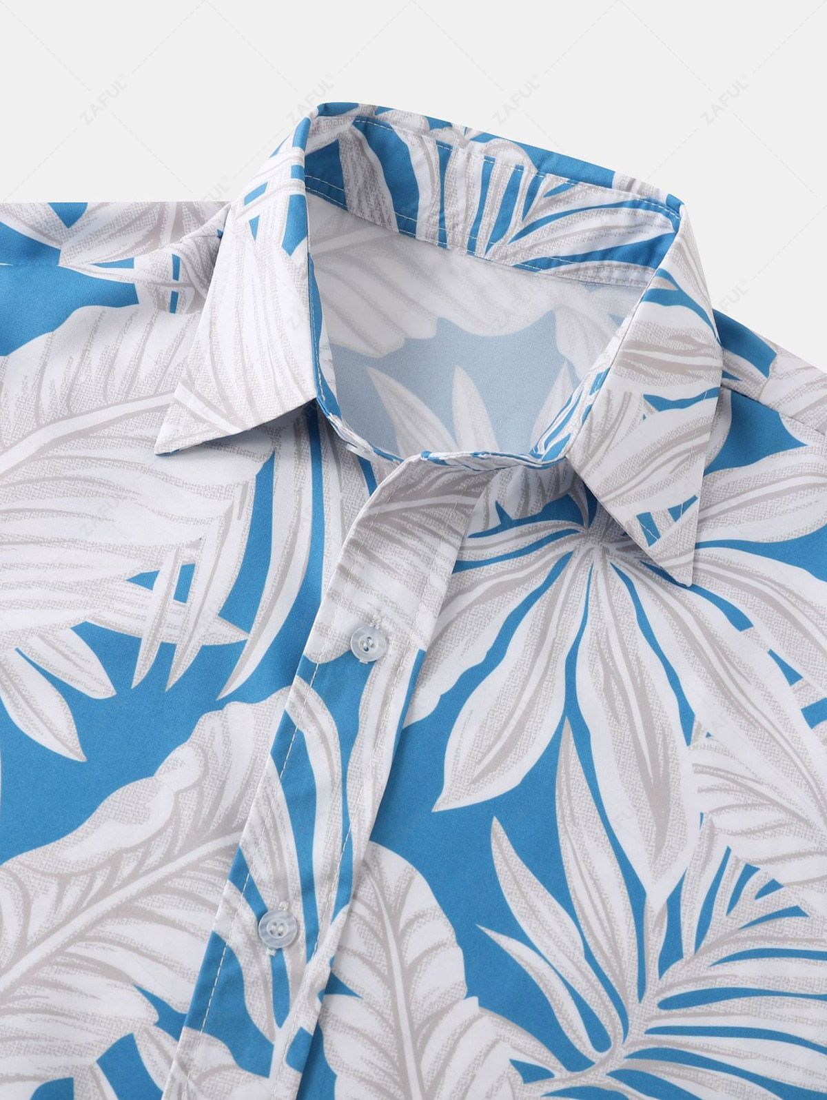 Men's Leaves Print Button Up Short Sleeves Vacation Casual Shirt Kosyway