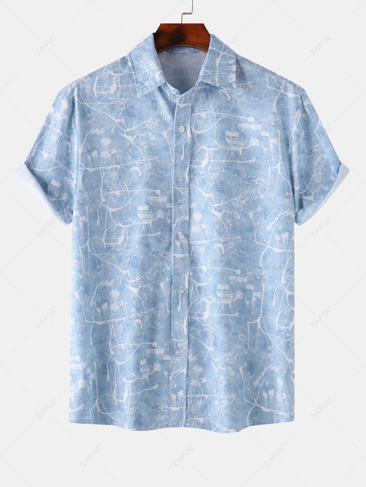 Men's Abstract Print Button Up Short Sleeves Vacation Casual Shirt Kosyway