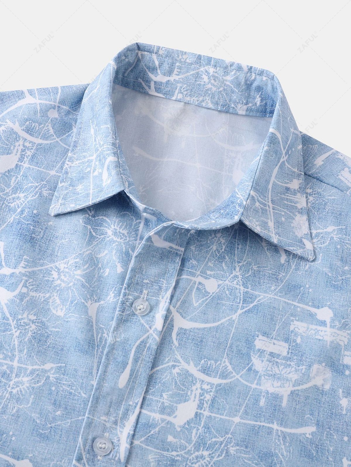 Men's Abstract Print Button Up Short Sleeves Vacation Casual Shirt Kosyway