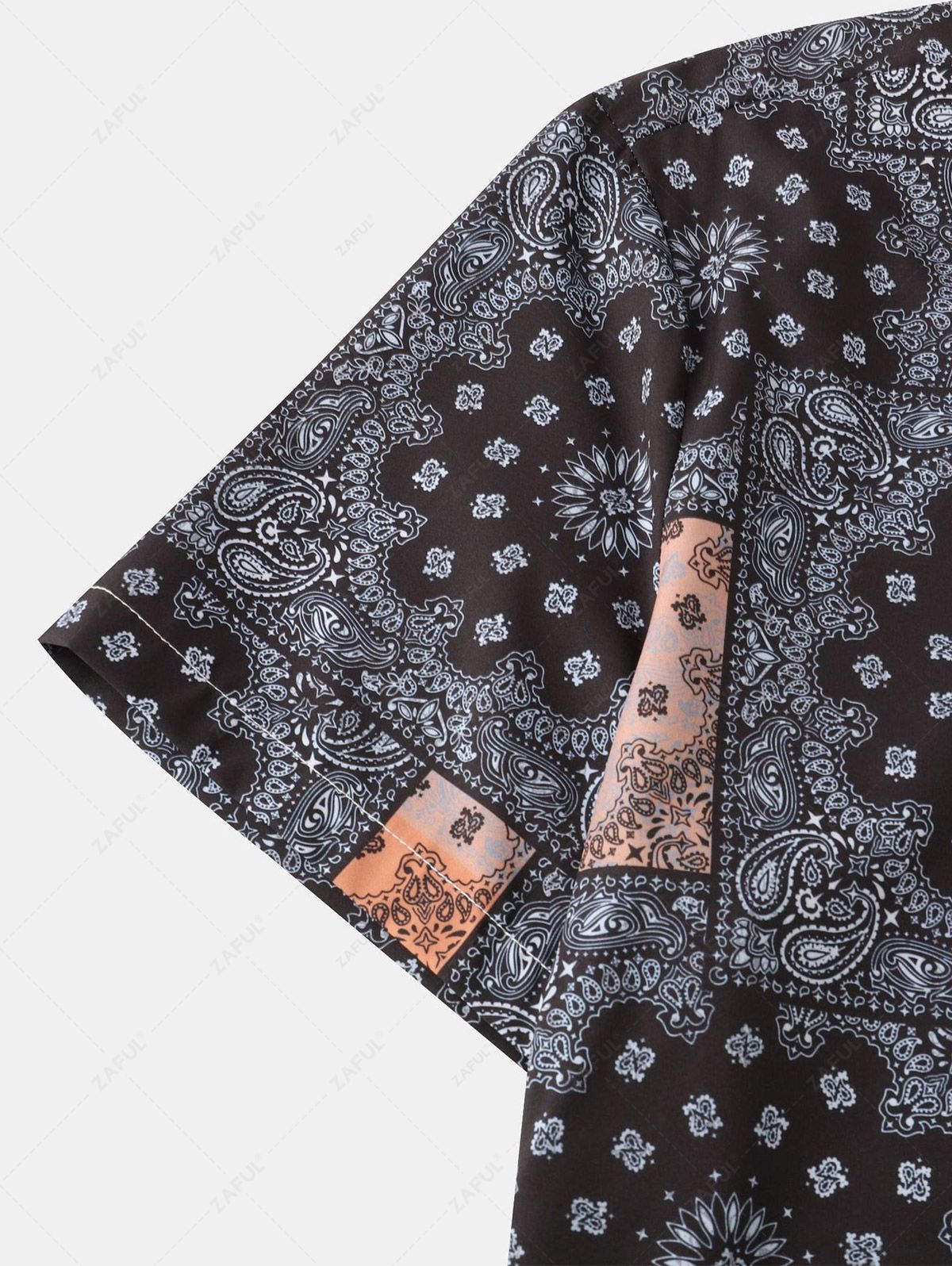 Men's Ethnic Paisley Bandana Scarf Print Button Up Short Sleeves Vacation Casual Shirt