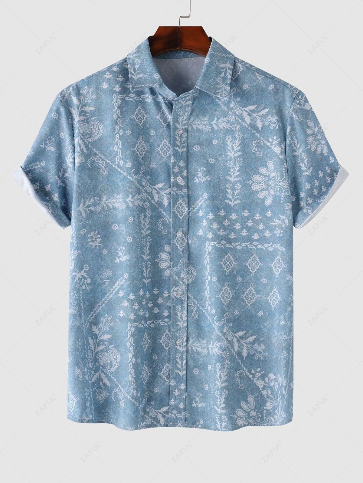 Men's Ethnic Paisley Print Button Up Short Sleeves Casual Shirt