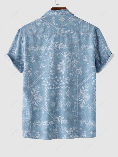 Men's Ethnic Paisley Print Button Up Short Sleeves Casual Shirt