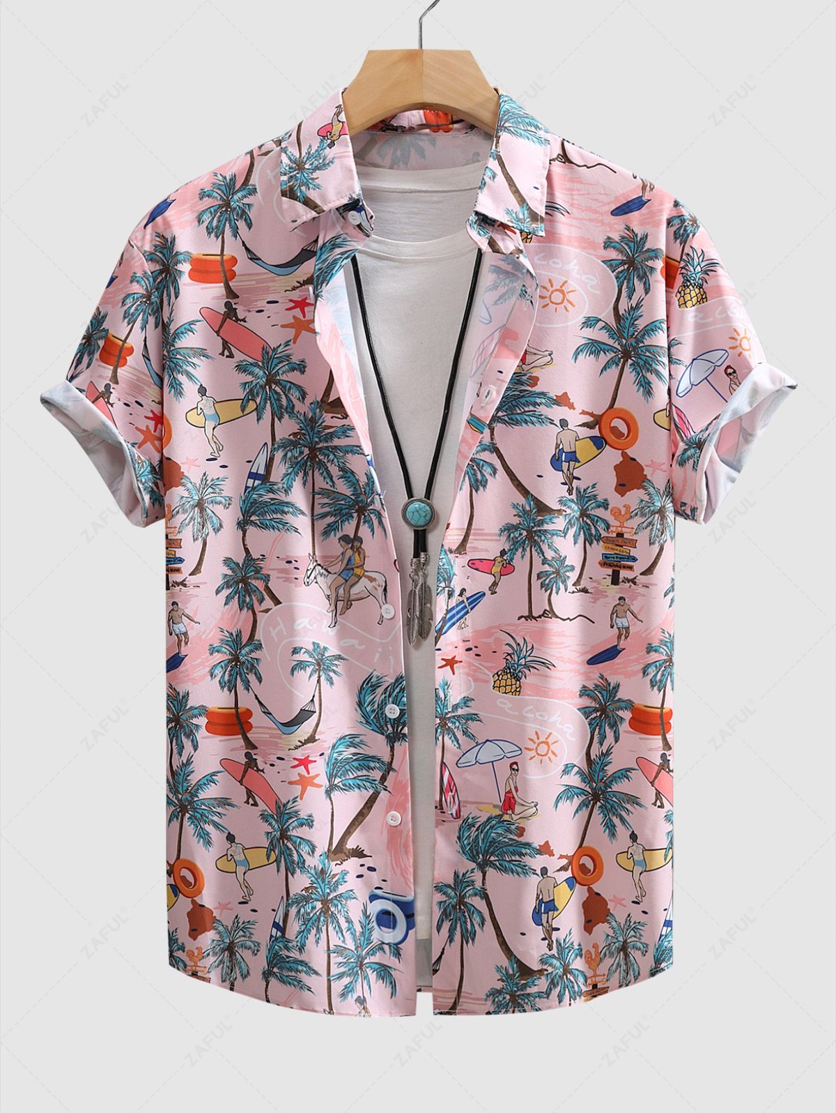 Men's Sun Seaside Palm Tree Pineapple Printed Vacation Short Sleeves Shirt