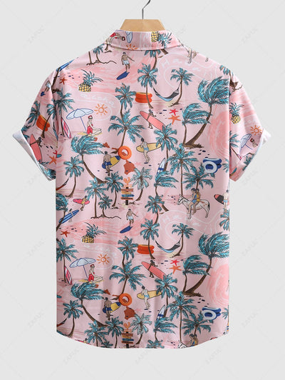 Men's Sun Seaside Palm Tree Pineapple Printed Vacation Short Sleeves Shirt