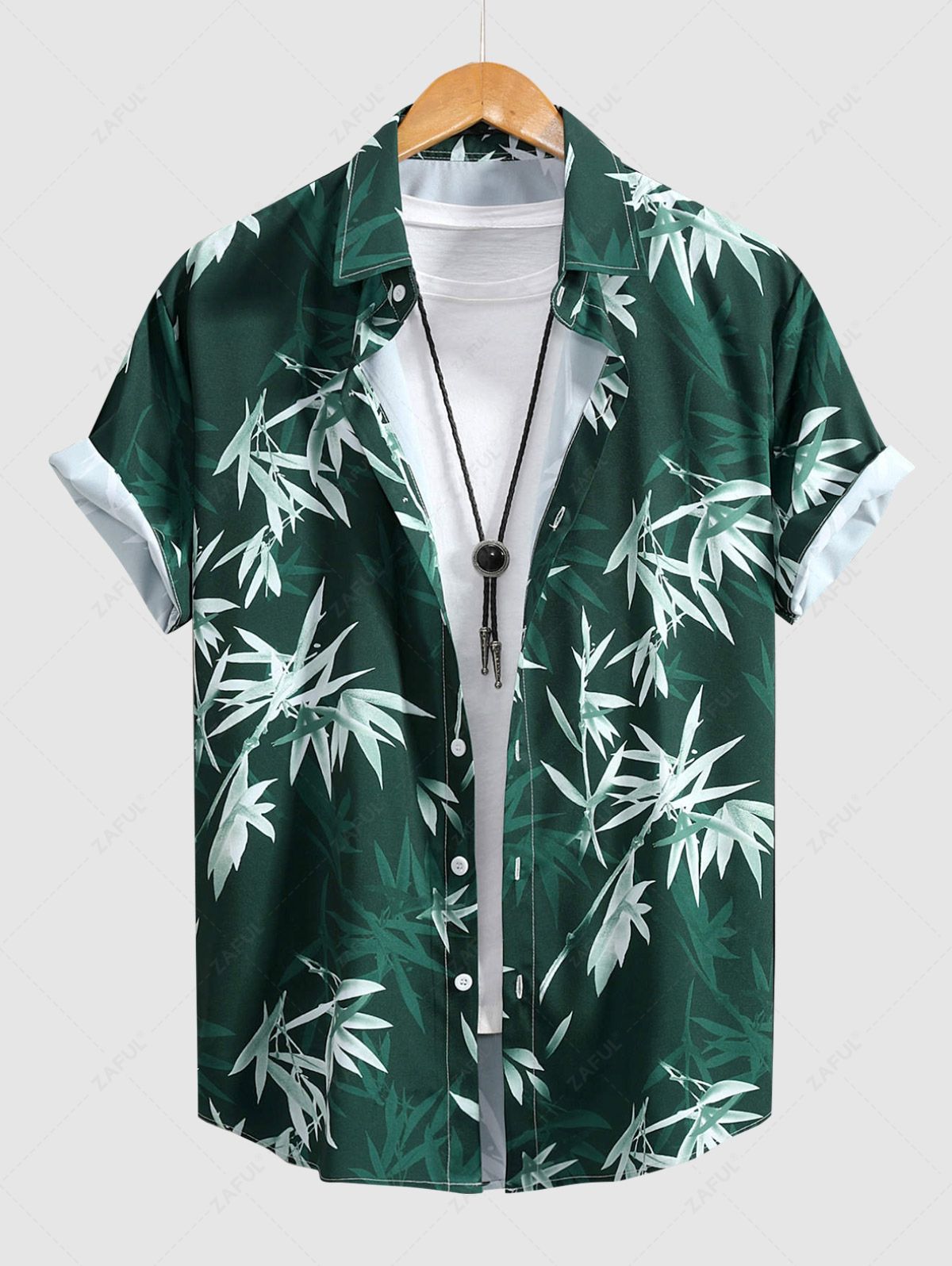 Men's Plant Leaves Printed Casual Vacation Short Sleeves Shirt