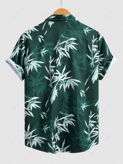 Men's Plant Leaves Printed Casual Vacation Short Sleeves Shirt