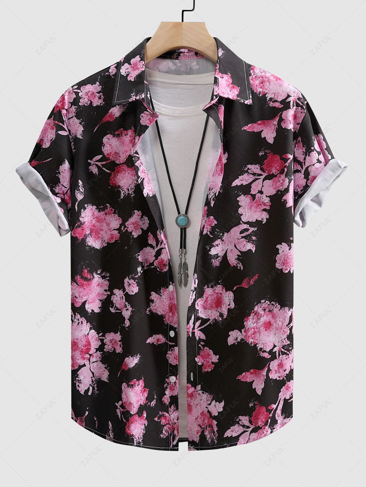 Men's Floral Printed Casual Vacation Hawaii Short Sleeves Shirt