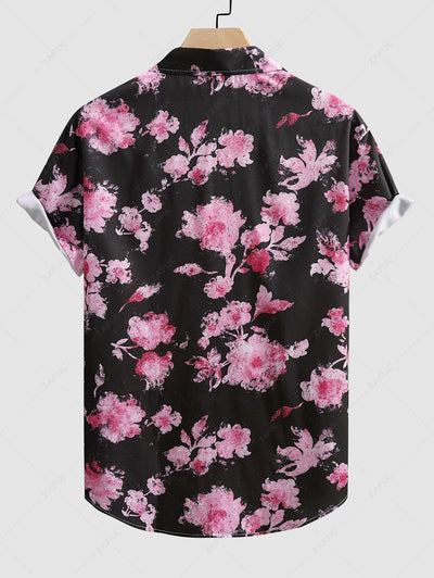 Men's Floral Printed Casual Vacation Hawaii Short Sleeves Shirt