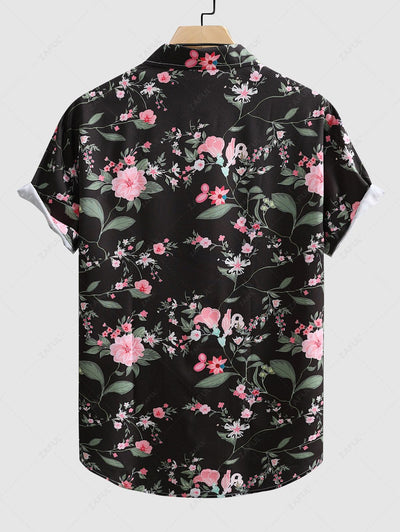 Men's Plant Leaves Floral Printed Casual Vacation Short Sleeves Shirt Kosyway