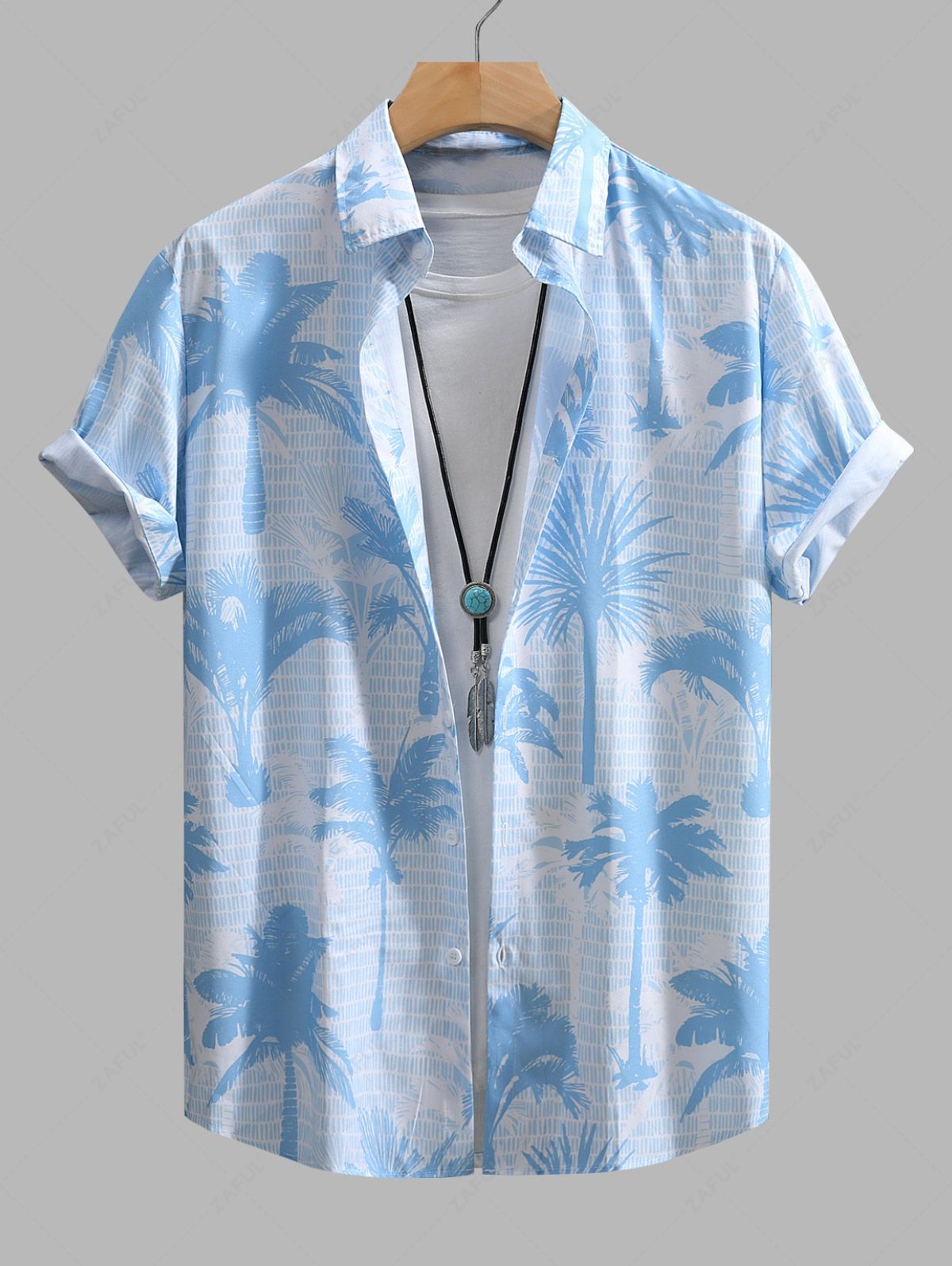 Men's Tropical Palm Tree Printed Vacation Short Sleeves Shirt