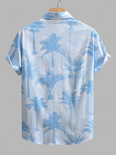 Men's Tropical Palm Tree Printed Vacation Short Sleeves Shirt Kosyway