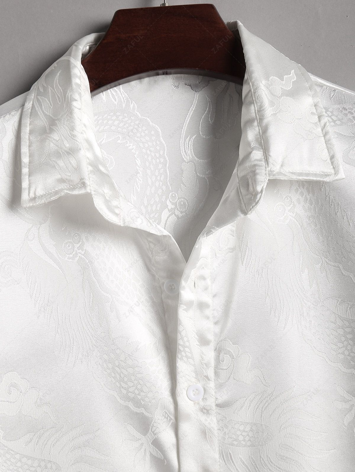 Men's Button Up Short Sleeves Oriental Dragon Jacquard Silky Satin Shirt