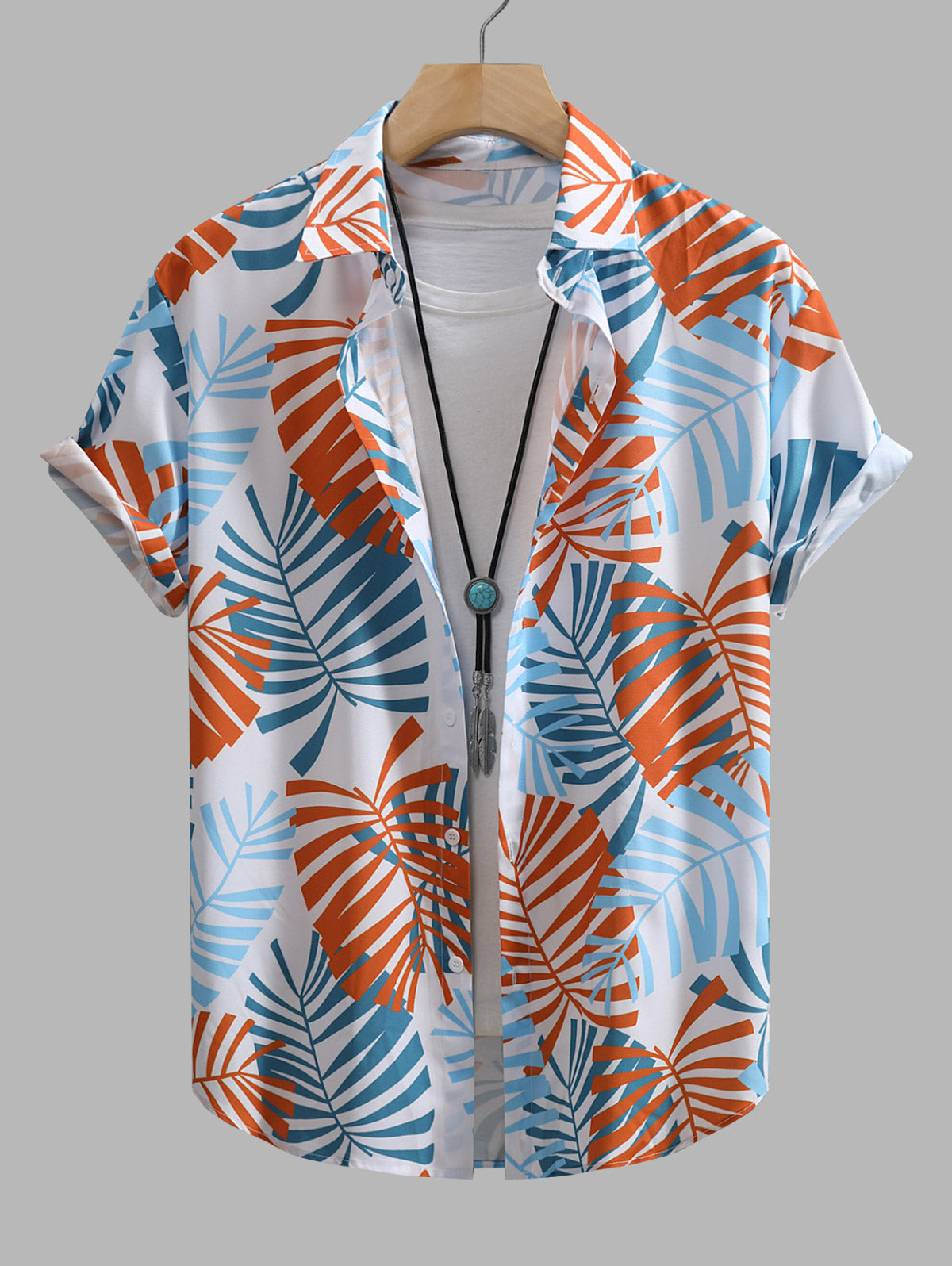 Men's Plant Leaves Printed Casual Vacation Short Sleeves Shirt Kosyway