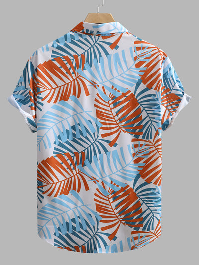 Men's Plant Leaves Printed Casual Vacation Short Sleeves Shirt