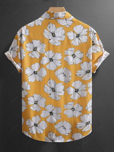 Men's Floral Printed Casual Vacation Hawaii Short Sleeves Shirt Kosyway