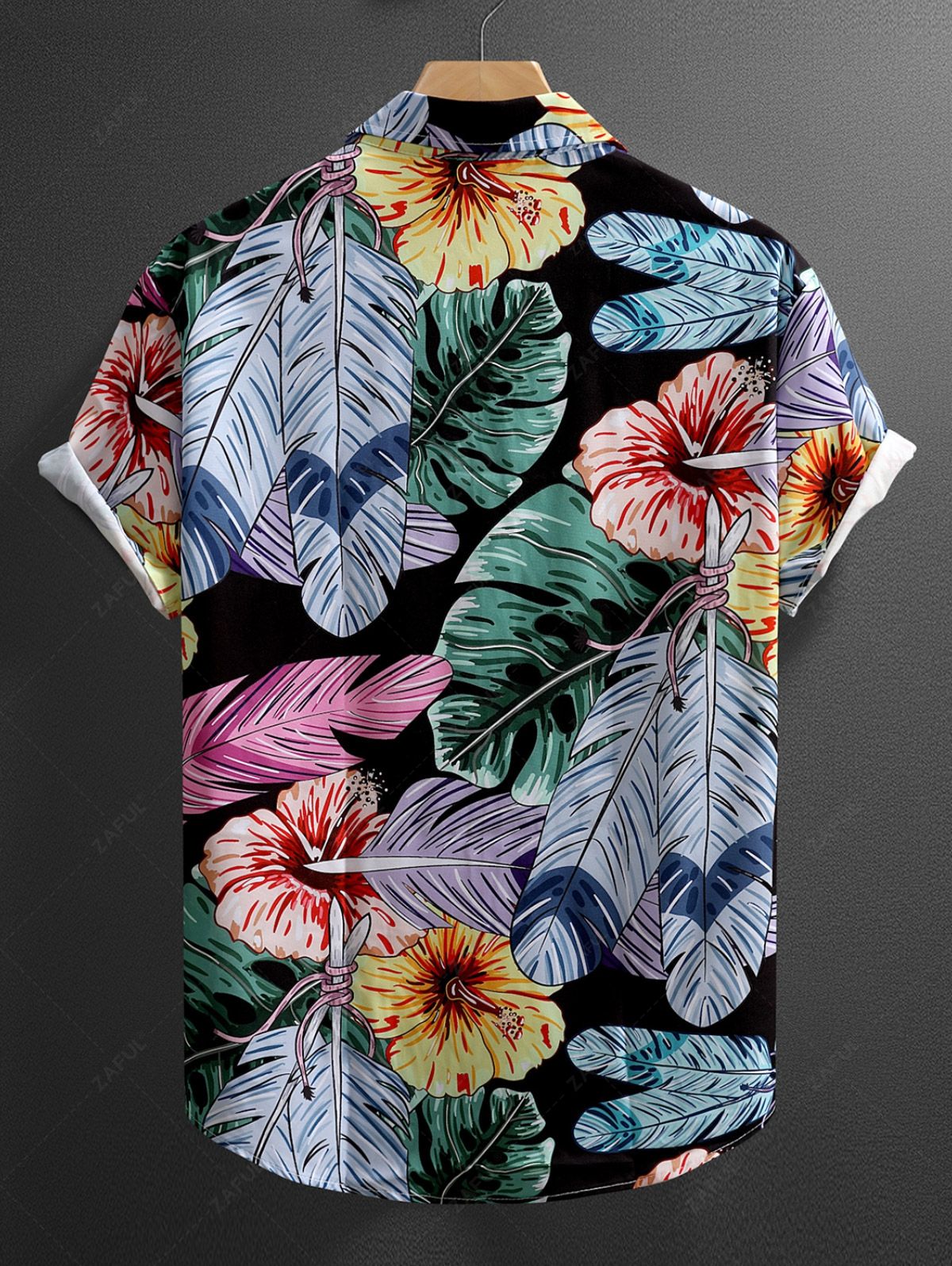 Men's Plant Leaves Floral Printed Casual Vacation Short Sleeves Shirt