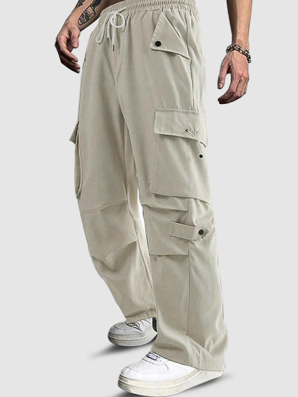 Men's Streetwear Techwear Solid Color Multi-pocket Toggle Drawstring Straight Leg Cargo Pants