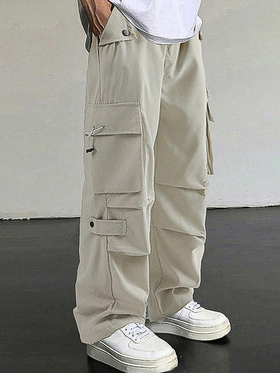 Men's Streetwear Techwear Solid Color Multi-pocket Toggle Drawstring Straight Leg Cargo Pants