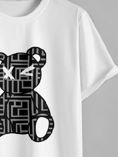 Men's Geometric Cross Bear Printed Short Sleeves T-shirt