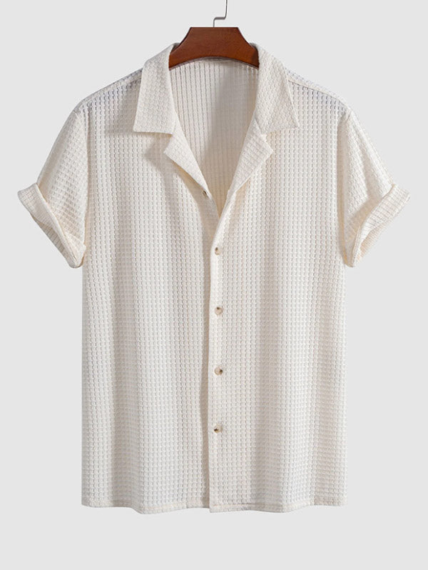 Men's Camp Collar Button Up Knit Jacquard Short Sleeves Shirt