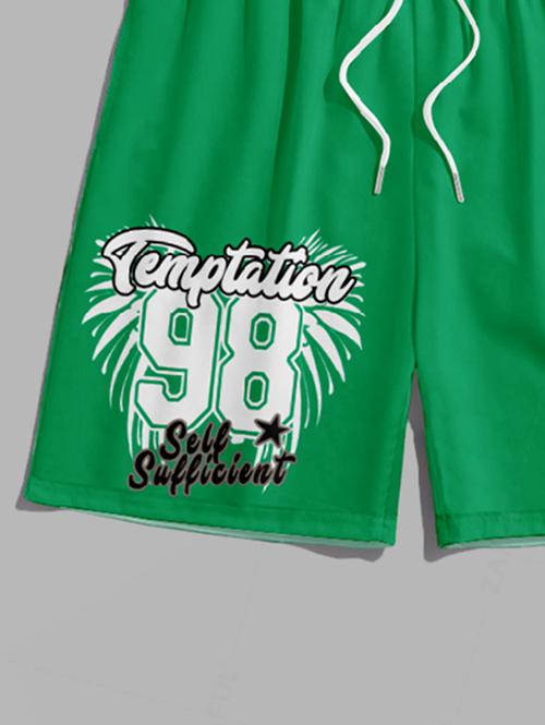 Men's Temptation Letter Money Graphic Printed Short Sleeves T-shirt and Drawstring Casual Shorts Set