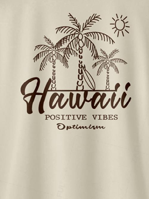 Men's Sun Coconut Tree Letter Printed Hawaii Short Sleeves T-shirt and Drawstring Casual Shorts Set Kosyway