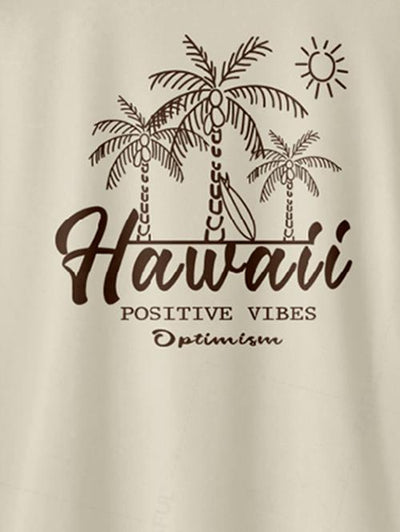 Men's Sun Coconut Tree Letter Printed Hawaii Short Sleeves T-shirt and Drawstring Casual Shorts Set