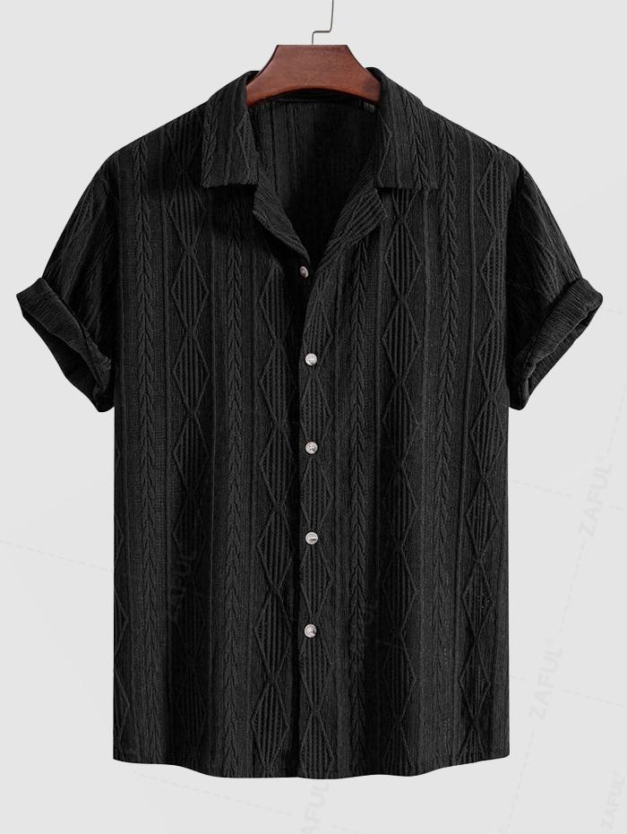 Men's Camp Collar Button Up Geometric Jacquard Openwork Short Sleeves Shirt