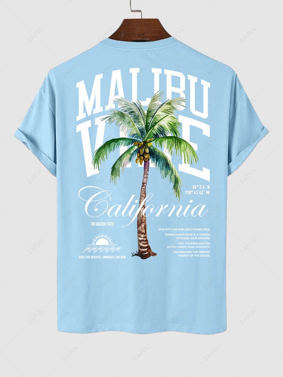 Men's Coconut Tree Sunrise California Letter Printed Short Sleeves T-shirt