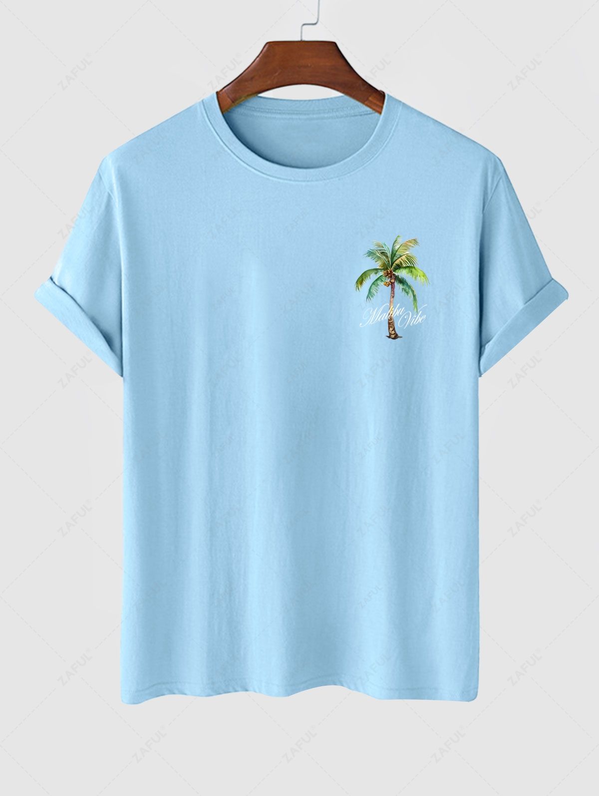 Men's Coconut Tree Sunrise California Letter Printed Short Sleeves T-shirt