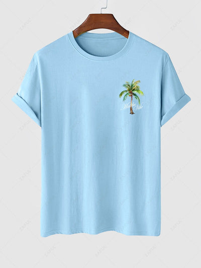 Men's Coconut Tree Sunrise California Letter Printed Short Sleeves T-shirt Kosyway