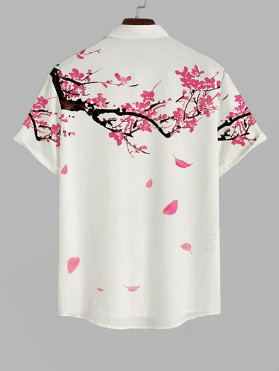 Men's Vacation Floral Plum Blossom Printed Button Up Short Sleeves Shirt