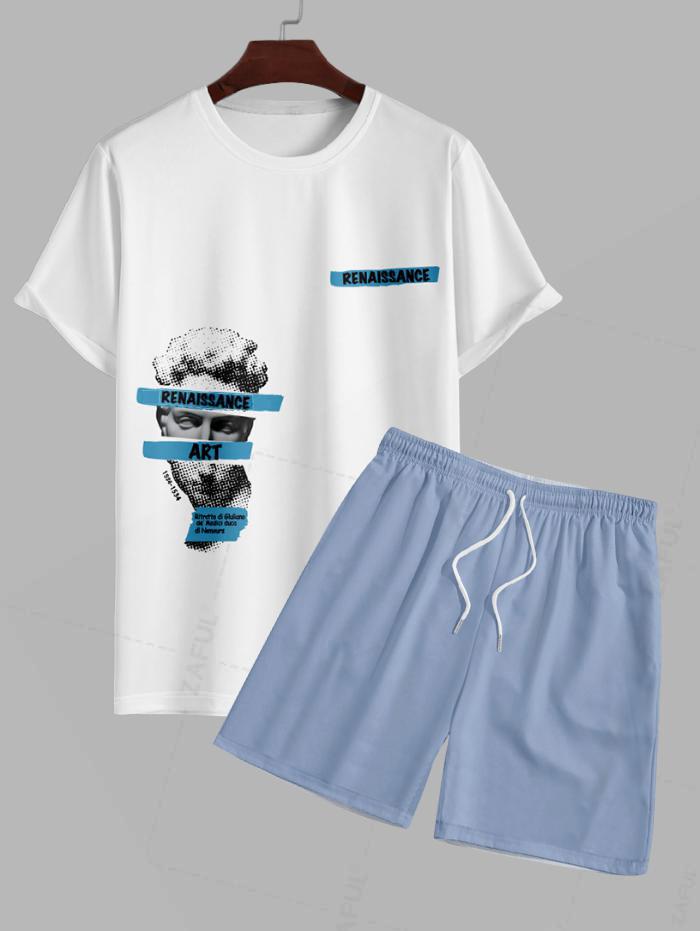 Men's Renaissance Portrait Sculpture Graphic Pattern Short Sleeves T-shirt and Drawstring Shorts Set Kosyway