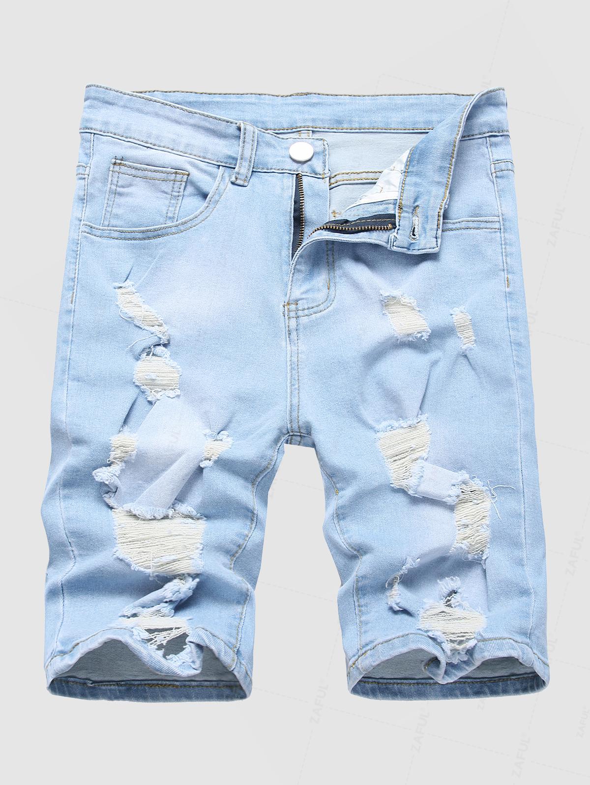 Men's Zipper Fly Frayed Distressed Denim Jean Shorts