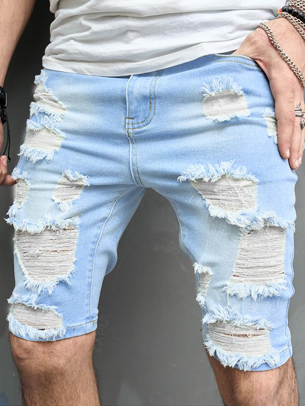 Men's Zipper Fly Frayed Distressed Denim Jean Shorts