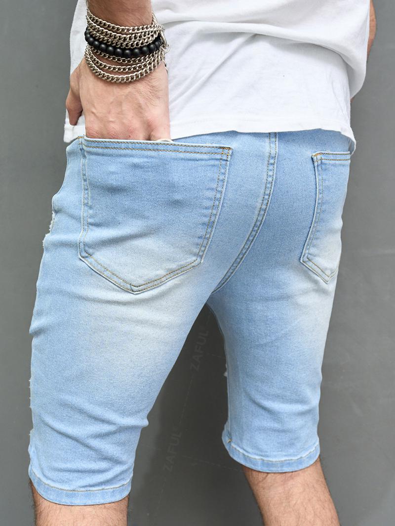 Men's Zipper Fly Frayed Distressed Denim Jean Shorts Kosyway