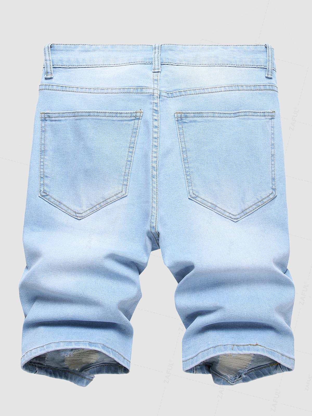 Men's Zipper Fly Frayed Distressed Denim Jean Shorts Kosyway