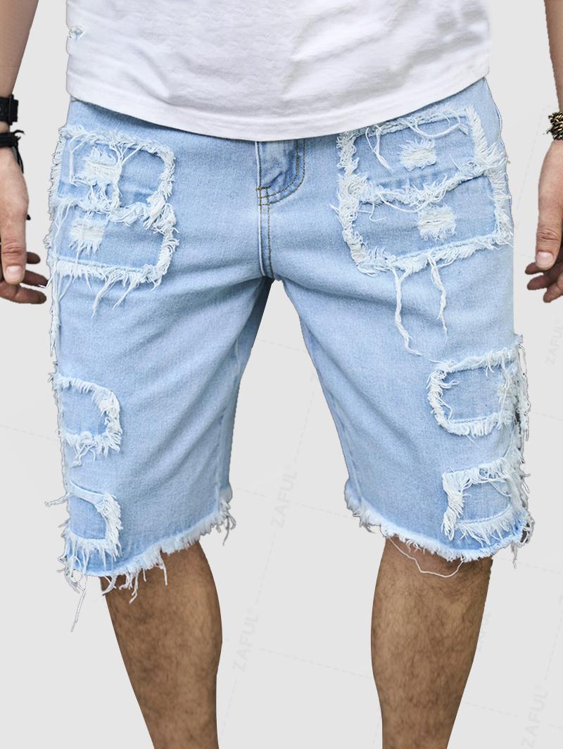 Men's Destoryed Ripped Distressed Frayed Denim Shorts Kosyway