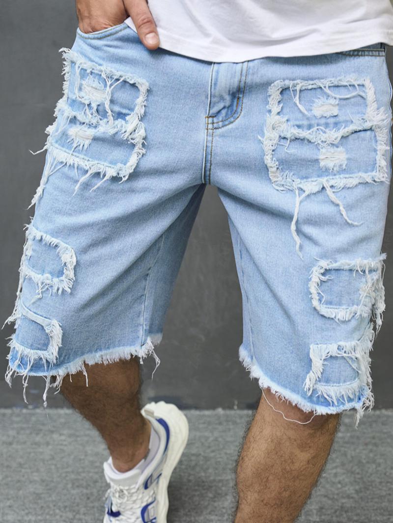 Men's Destoryed Ripped Distressed Frayed Denim Shorts