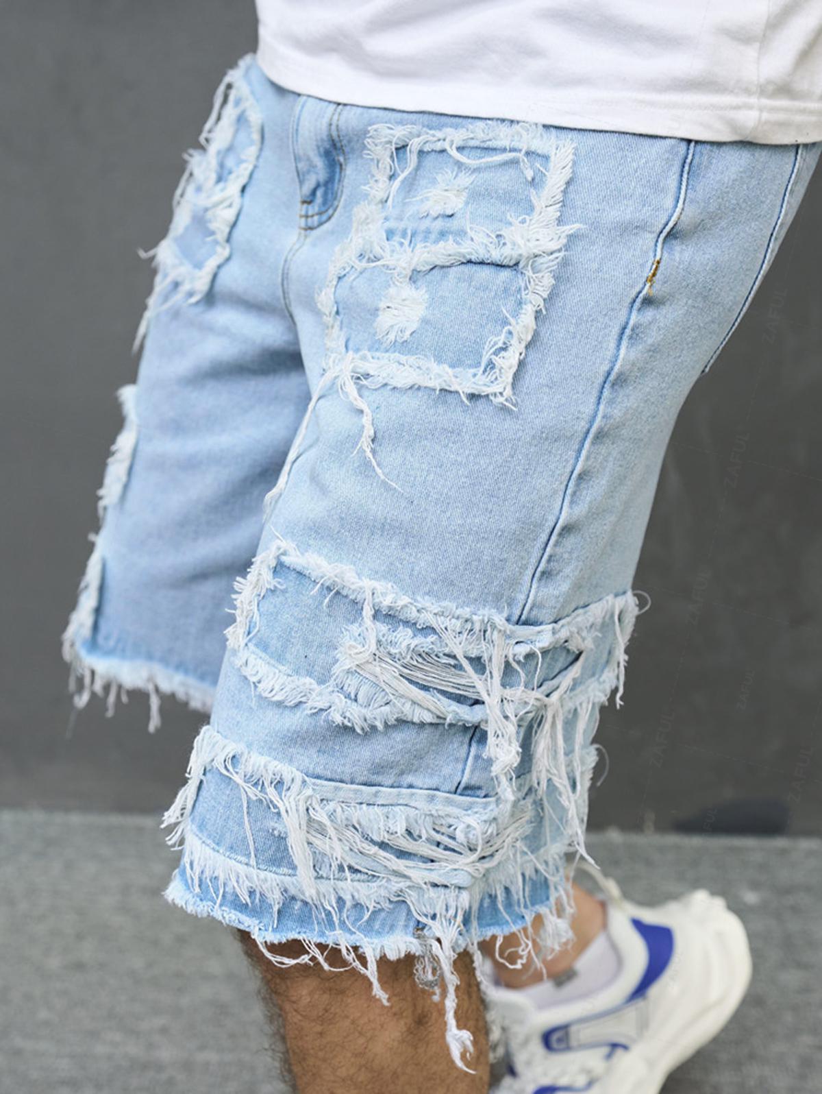 Men's Destoryed Ripped Distressed Frayed Denim Shorts