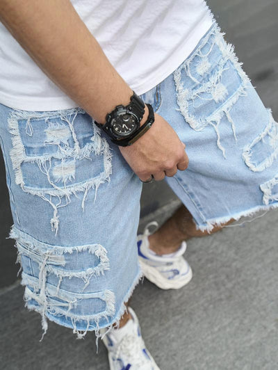 Men's Destoryed Ripped Distressed Frayed Denim Shorts Kosyway