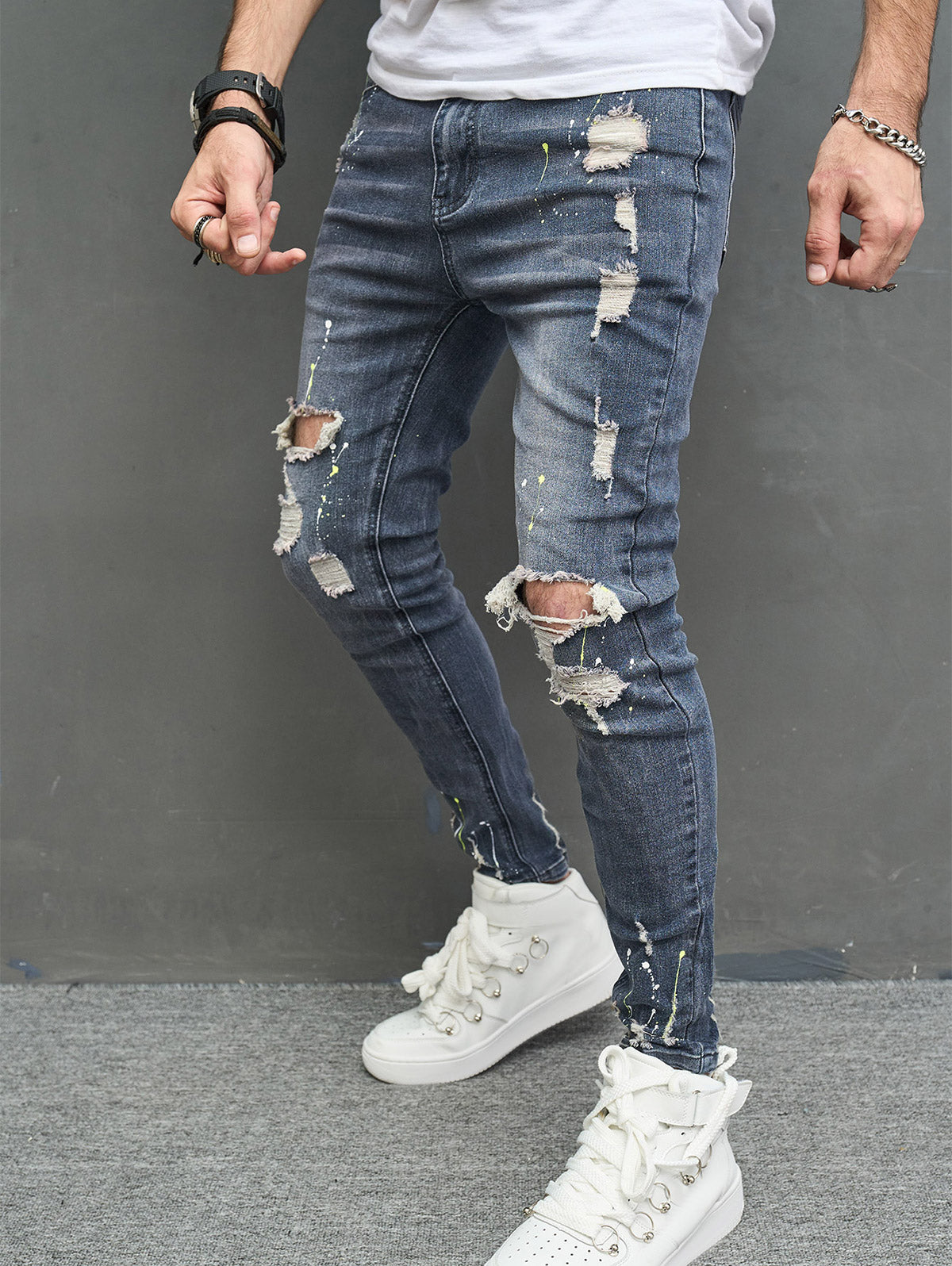 Men's Splatter Paint Pattern Destroyed Design Jeans