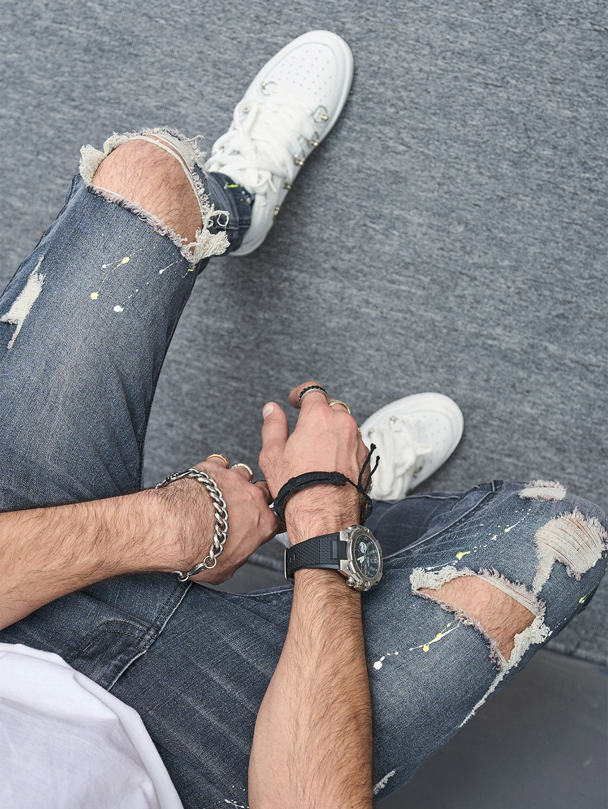 Men's Splatter Paint Pattern Destroyed Design Jeans